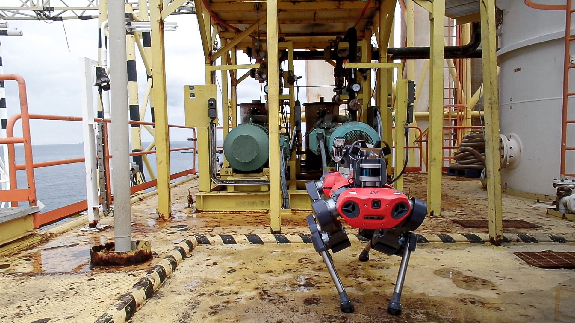 ANYmal C legged robot performing routine inspection on Petronas' offshore oil & gas plant