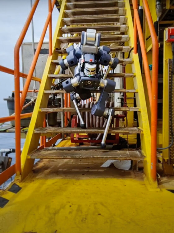 anymal x climbing down a stair on an offshore platform