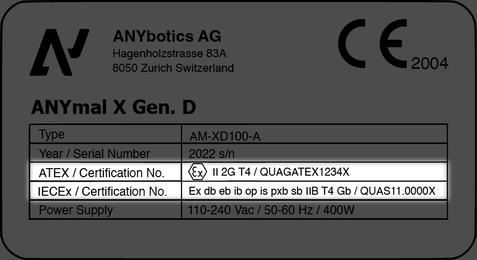 ATEX label on ANYmal X