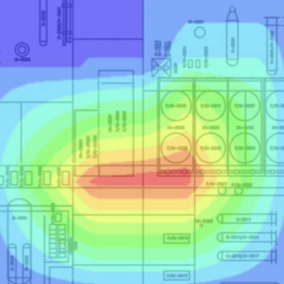 A map that show the spread of gas as a gas detection map