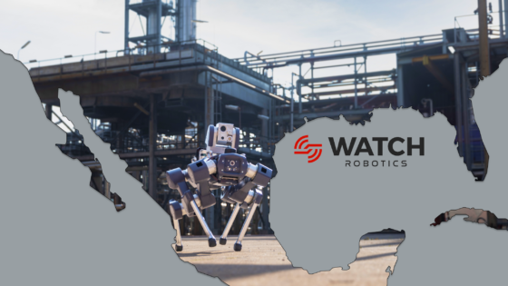 A map of the American Gulf Region that show an ANYmal X and the watch robotics logo